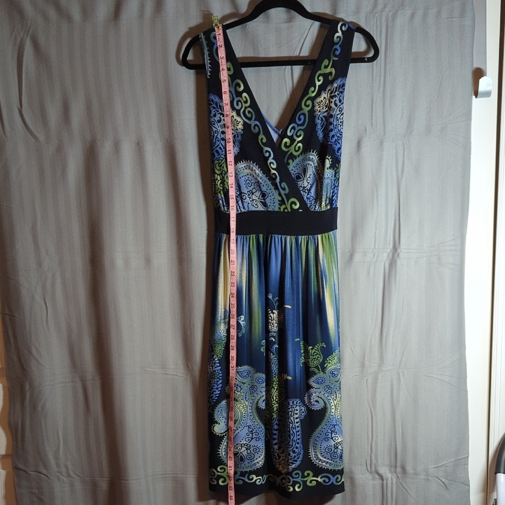 Connected Apparel Navy and Lime Paisley Midi Dress